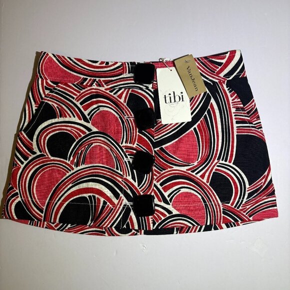 NEW W/ TAGS Tibi Red Pink Black Button Front Skirt Size 2 - Picture 1 of 9